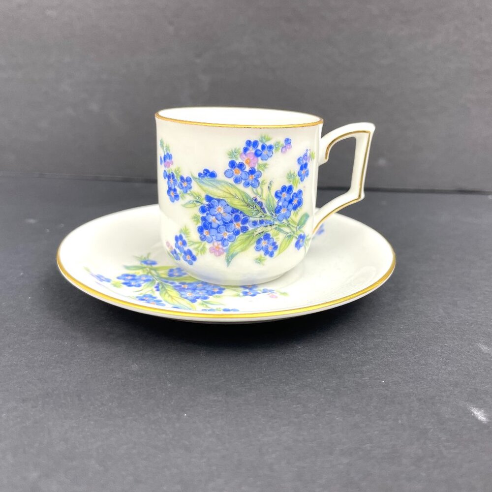 Vintage Bavaria Demitasse Cup and Saucer Set Blue Floral Pattern with Gold Trim